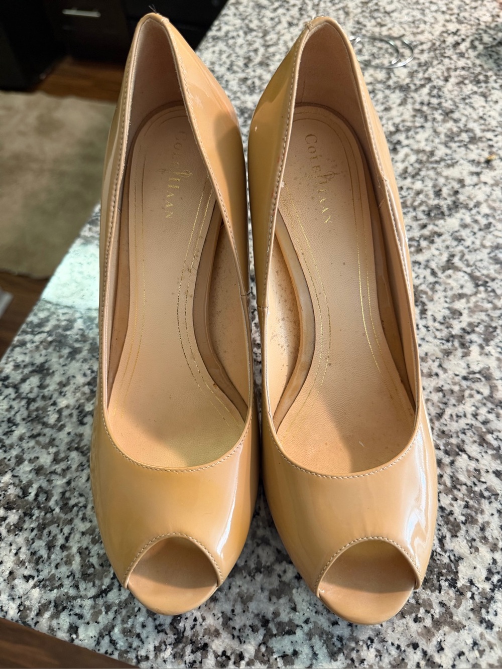 Cole Haan Beige Patent Peep-Toe Heels - Nike Air